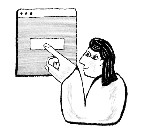 Illustration of a person pointing to a popup box on a computer window