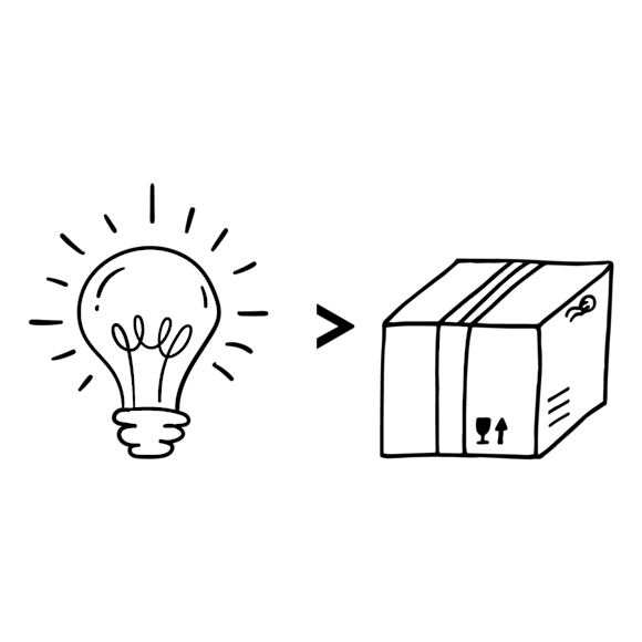 Lightbulb and box with a greater symbol in the middle.