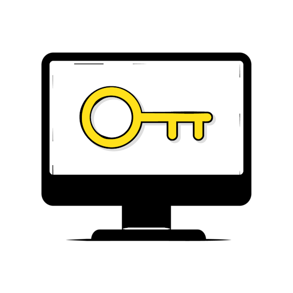 benefits of api keys - A simple illustration of a computer monitor displaying a yellow key icon against a white background