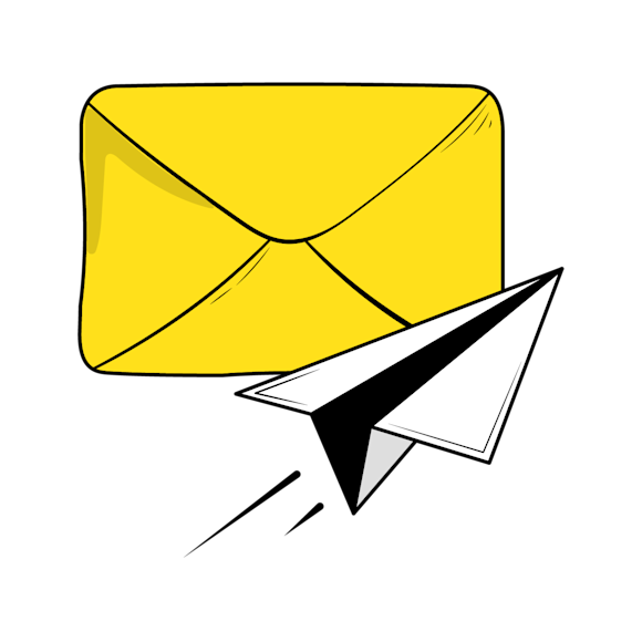 trigger email marketing - A stylized yellow envelope icon with a paper arrow beneath it