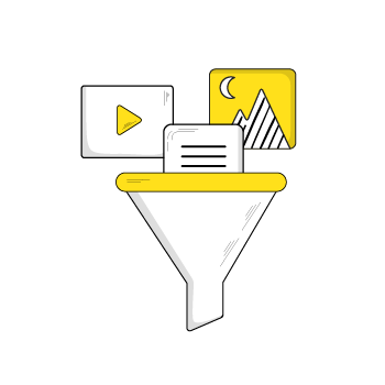 use a content calendar - illustration of a funnel with different rectangle icons