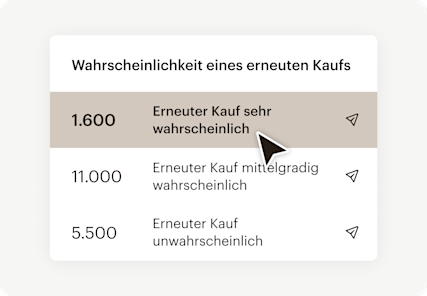 Bild, das die schwebende abstrakte Benutzeroberfläche der prädikativen Segmentierung von Mailchimp zeigt. Die Darstellung zeigt, wie Benutzer mit Kundensegmentierungstools das Engagement steigern können.