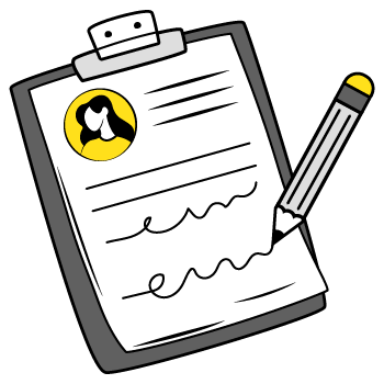 contact form - Cartoon-style clipboards with a profile document and pencil 