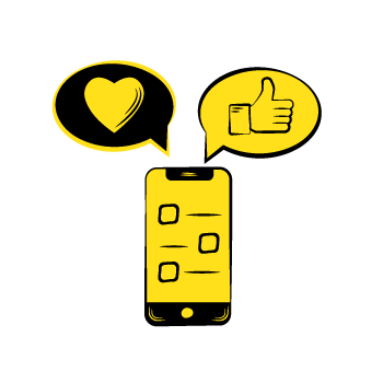 instagram format tip - illustration of a mobile device with chat bubbles and a thumbs up symbol