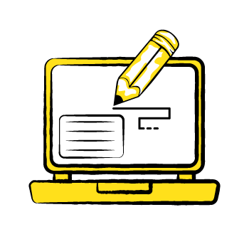 alt text tips - laptop illustration with a pencil icon and writing text block overlay