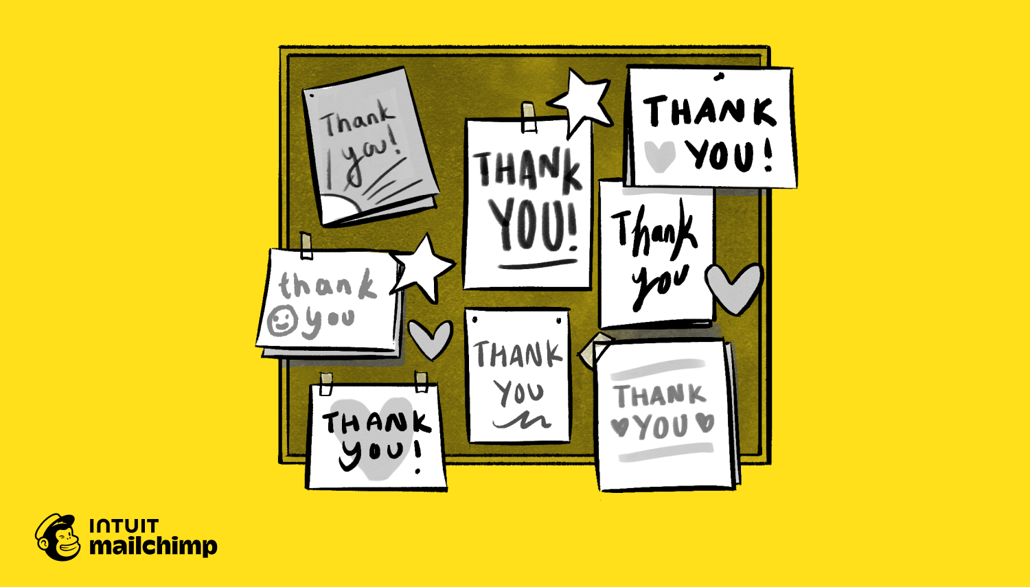 Bulletin board with thank you notes