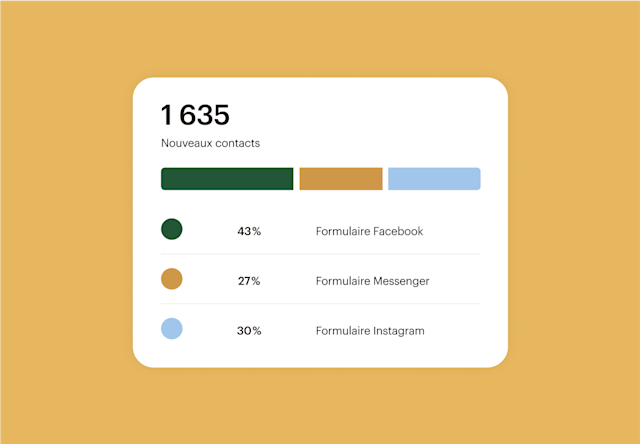Tableau de bord Mailchimp affichant le nombre de nouveaux contacts et les pourcentages de capture de leads obtenus avec les formulaires TikTok.
