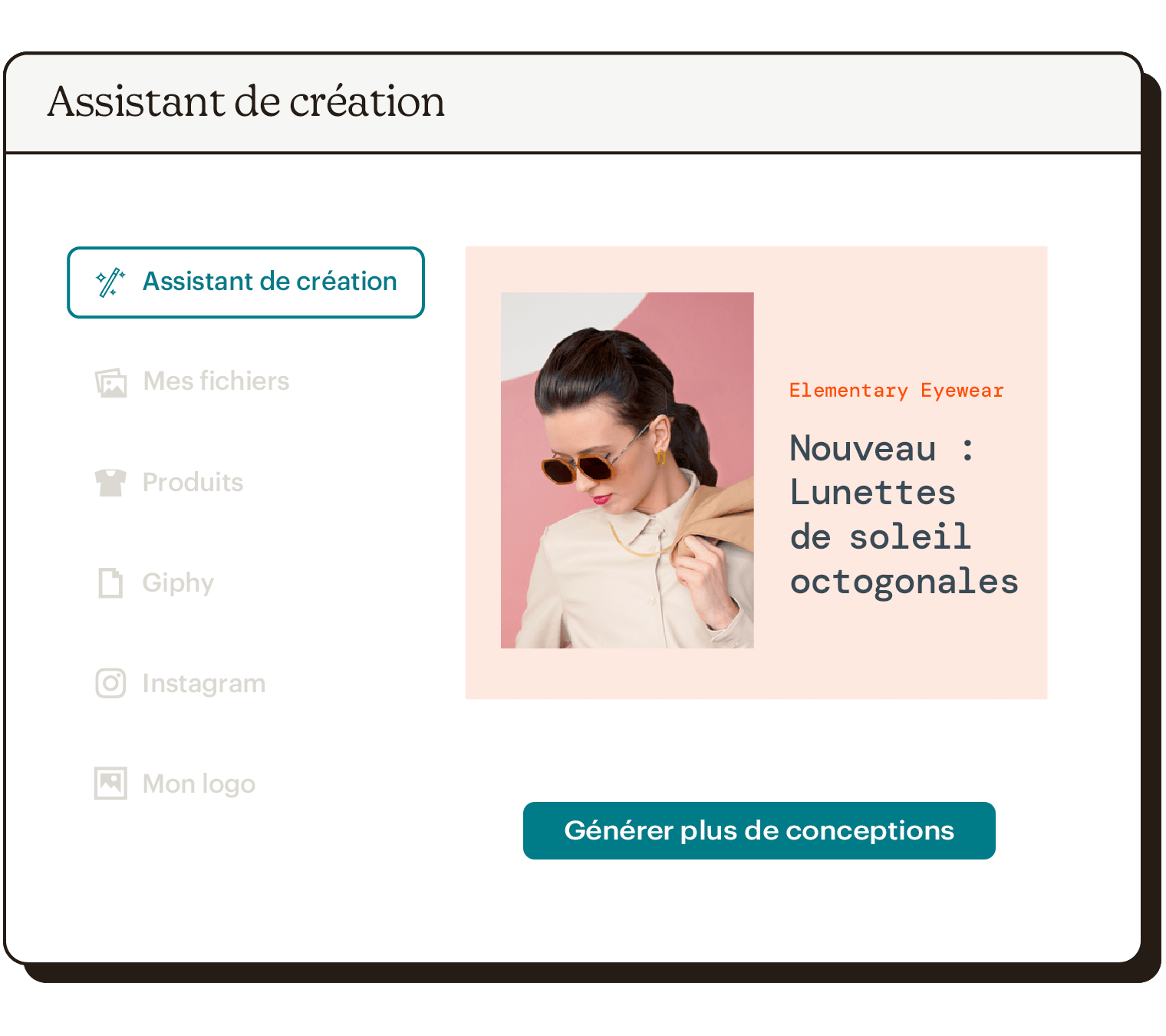 Exemple de conception d'annonce pour un nouveau produit, générée par l'assistant de création.