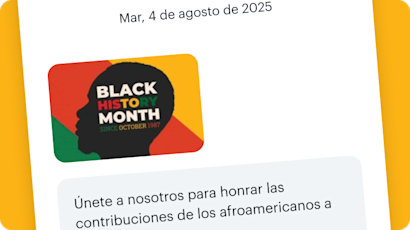 Un ejemplo de un mensaje SMS de Mailchimp de temporada que destaca promociones relacionadas con el Mes de la Historia Afroamericana.