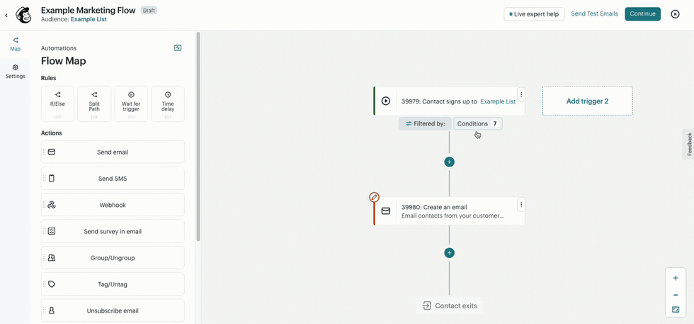 Mailchimp Advanced Segment Builder demonstrating advanced segmentation with multiple filter conditions in a customer journey.