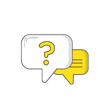 sales lead - Simple line drawings of speech bubbles in yellow and white with a question mark symbol and text block