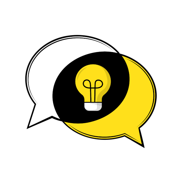 communication strategy - A yellow speech bubble icon containing a black and white lightbulb symbol