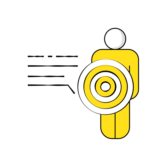 customer painpoints - Simple line drawing of a human with a bullseye and a text block