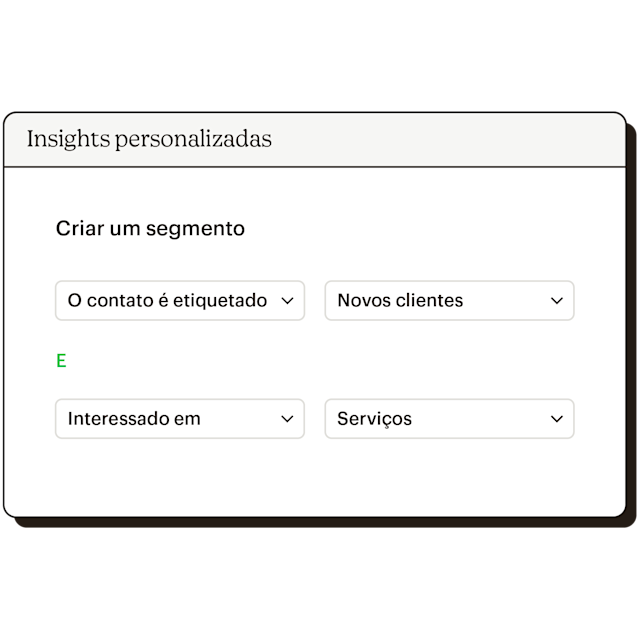 Usando insights personalizados para criar um segmento. Por exemplo, se o contato for marcado como Novo Cliente ou se ele estiver interessado em Serviços.