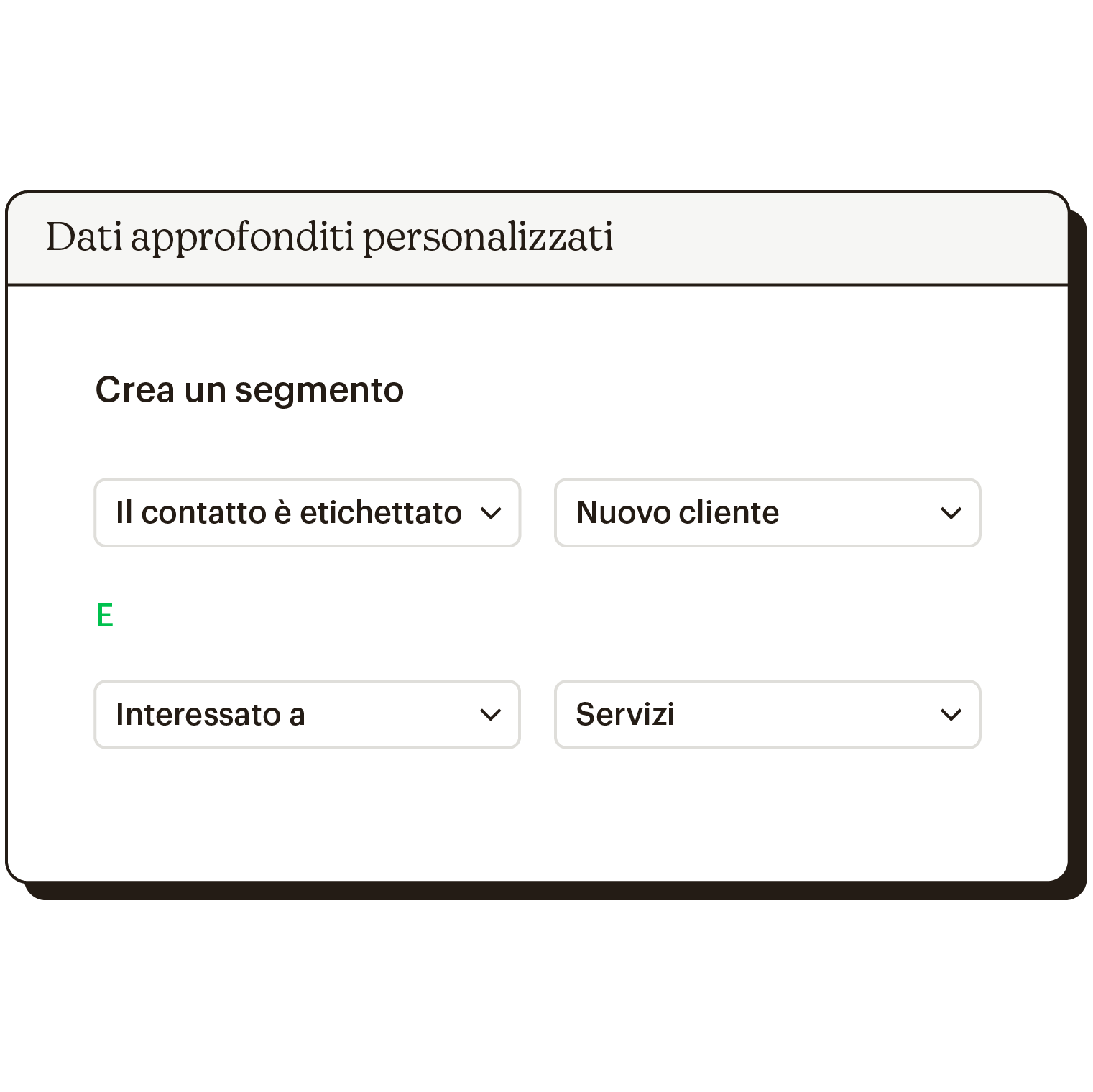 Utilizzare insight personalizzati per creare un segmento. Ad esempio, se il contatto è contrassegnato come Nuovo cliente o se è interessato ai servizi.