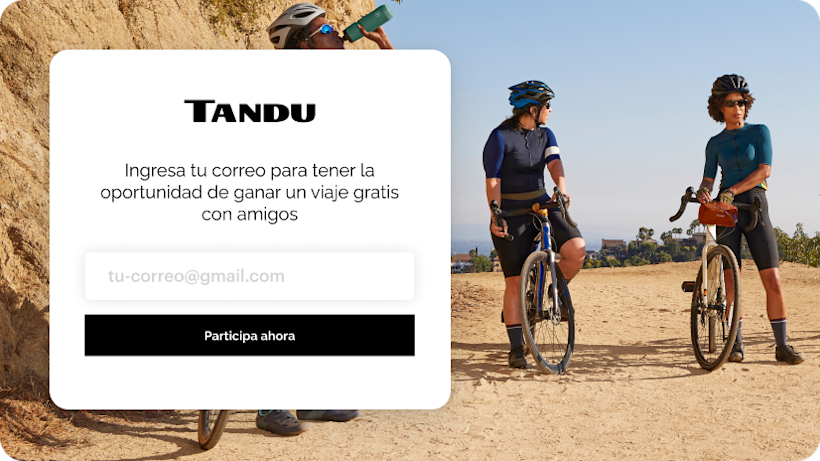 Un formulario emergente incrustado en un sitio web de marketing que ofrece a los visitantes la posibilidad de participar en un sorteo promocional si se suscriben para recibir actualizaciones de email marketing. Al emplear formularios como este, las empresas pueden aumentar su lista de contactos sin esfuerzo manual.