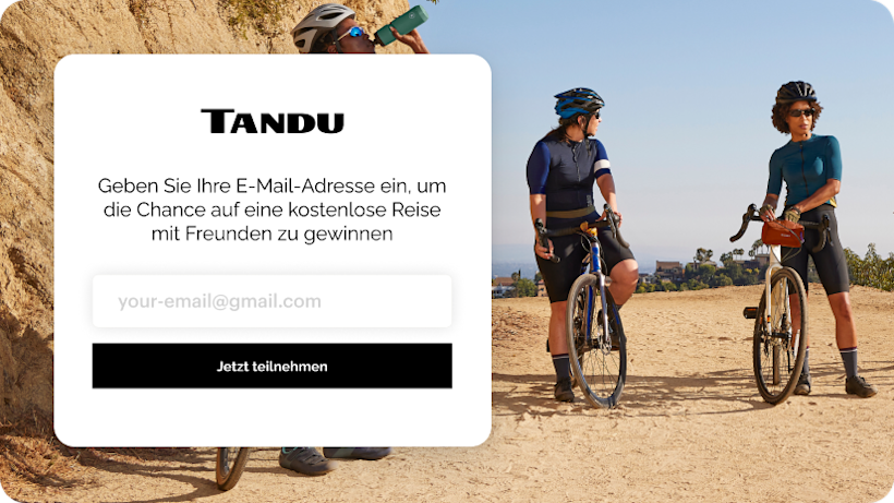 Ein Pop-up-Formular, das auf einer Marketing-Website eingebettet ist und Besuchern die Möglichkeit bietet, an einem Werbegeschenk teilzunehmen, wenn sie ihre Registrierung für E-Mail-Marketing-Updates vornehmen. Mit Formularen wie diesem können Unternehmen ihre Kontaktliste ohne manuellen Aufwand erweitern.