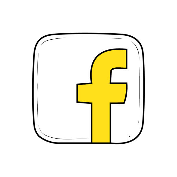 facebook for business - Hand-drawn Facebook logo icon with yellow lowercase 'f' in a white rounded square with sketched black outline