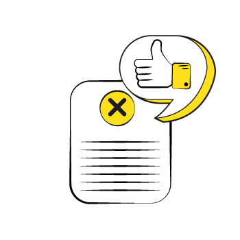 A list with an X next to a thumbs up speech bubble