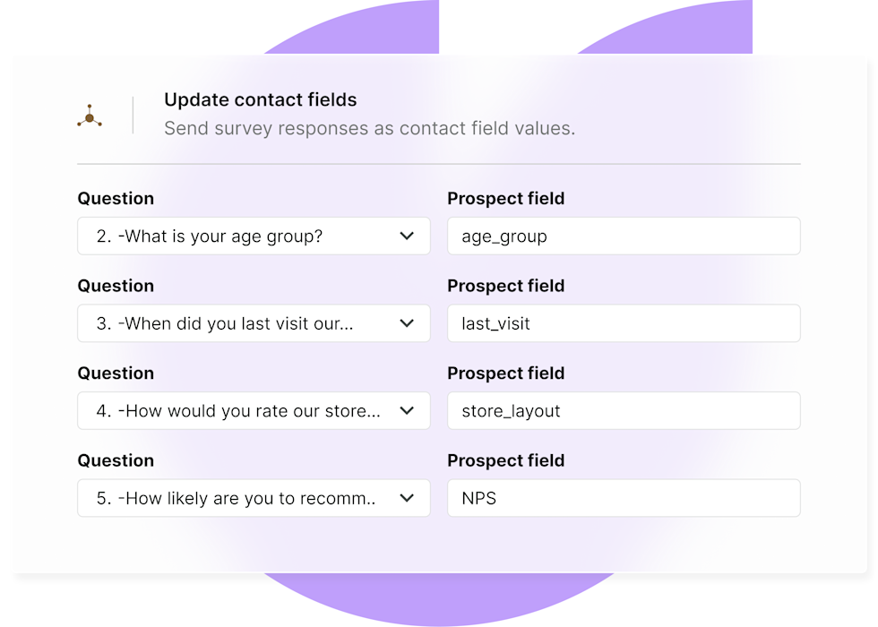 An image of how to update contact fields for Mailchimp in Survicate.