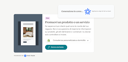 Esempio di generazione di un'e-mail Intuit Assist per promuovere un prodotto o un servizio