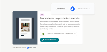Ejemplo de Intuit Assist que genera un correo electrónico para promocionar un producto o servicio