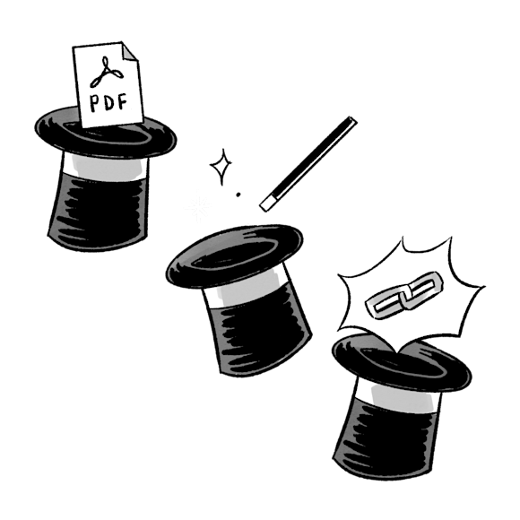 Magic wand and hats, demonstrating converting a pdf to a shareable link