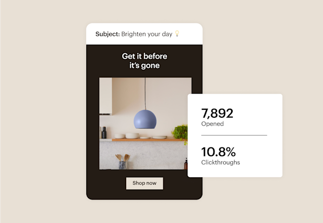 Lighting company email showing lead engagement and clickthrough metrics to highlight Mailchimp’s analytics for campaign improvement.
