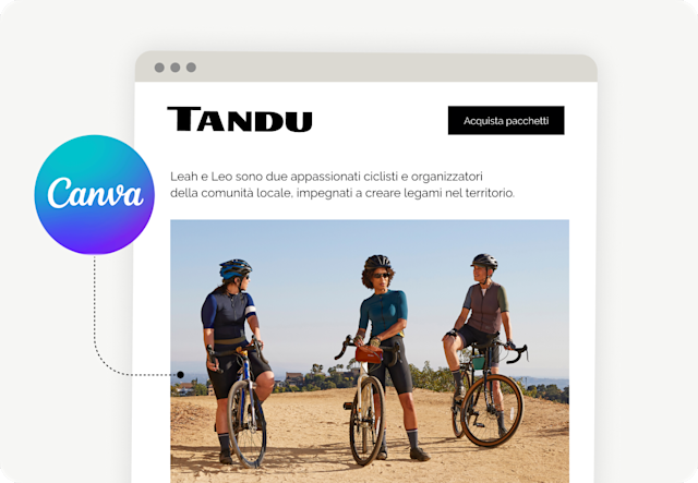 Layout della pagina web con ciclisti e il brand "Tandu".