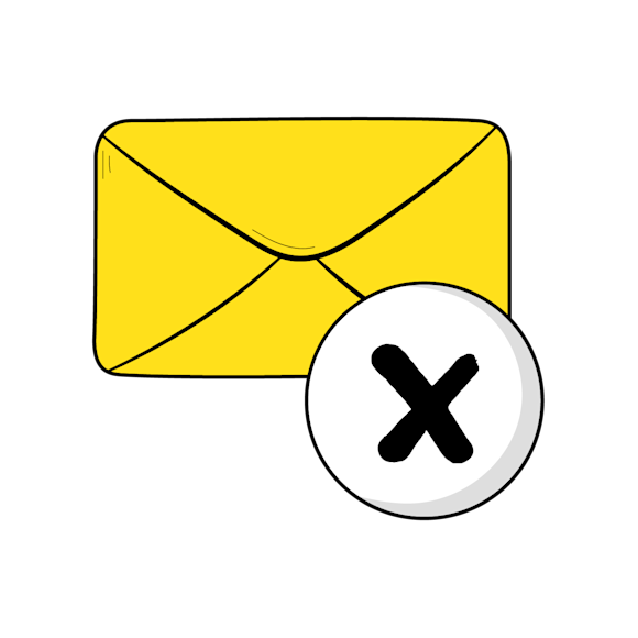 Yellow envelope icon with a black X symbol in a white circle, indicating email deletion or cancellation