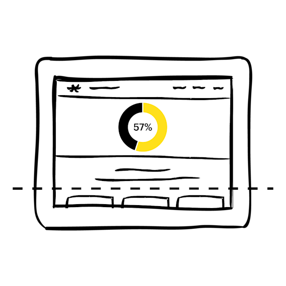 Computer screen with 57% pie chart graphic