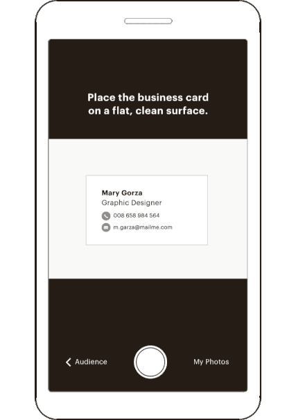 A mobile phone displaying how to scan contact information