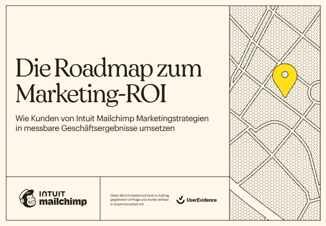 Titelbild des Berichts „The Roadmap to Marketing ROI“ von Intuit Mailchimp mit minimalistischem Kartendesign und gelber Standortmarkierung