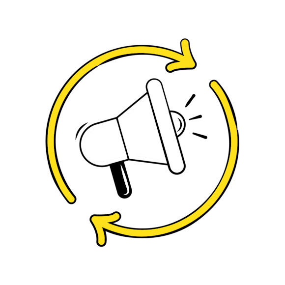 remarketing - Simple line drawing of a megaphone icon inside a circular yellow arrow