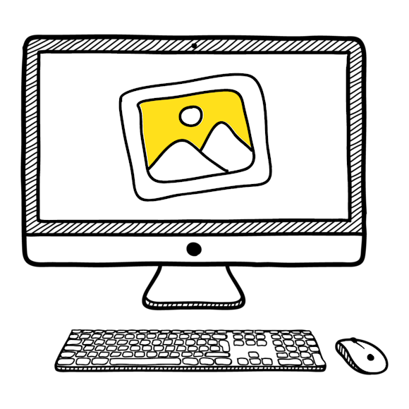 Desktop computer with photo image on the screen