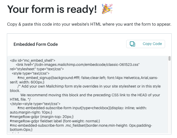 embed form is ready