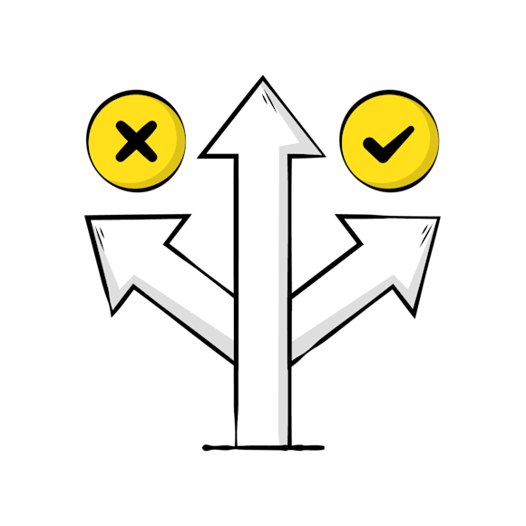 better UTM data - Illustration of three arrows, one pointing up, the others pointing diagonally - the diagonal arrows have an x and a check mark above each