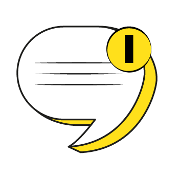 A speech bubble with a notification indicator in the top right 