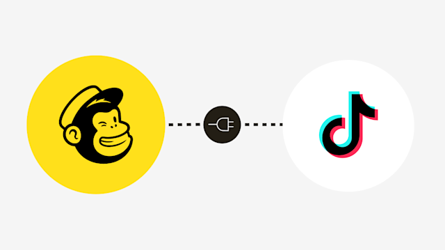 Mailchimp and TikTok logos connected by a plug icon showing the TikTok Lead Ads and Mailchimp integration.