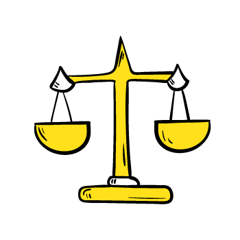 build a team - Hand-drawn yellow balance scale two equal weighing pans 