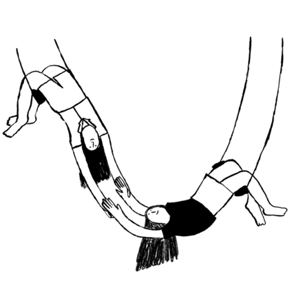 girls swinging on a trapeze