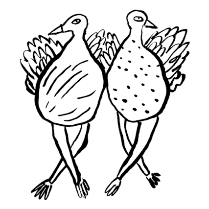 Doodle of two birds dancing.