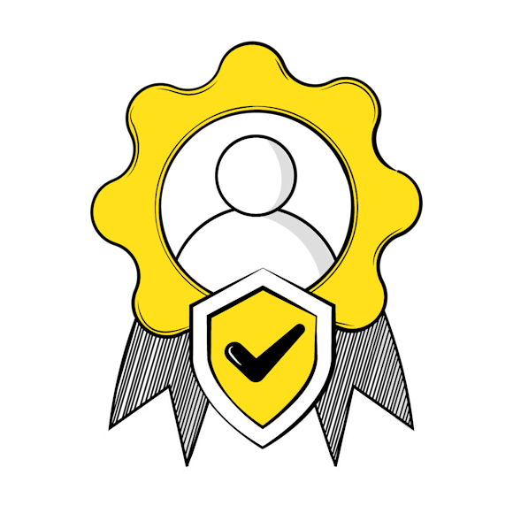 business email - illustration of a ribbon with a human figure in the middle and a checkmark underneath