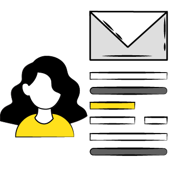 improve contact form - illustration of a profile next to an envelope and text lines 