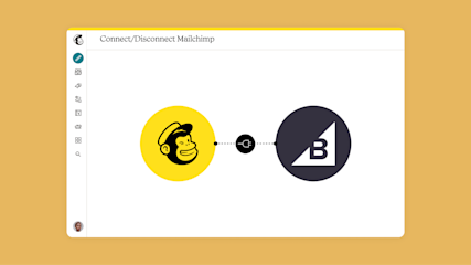 Mailchimp logo on the left and BigCommerce logo on the right, connected by a plug icon to illustrate easy platform integration.