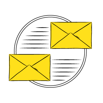 dedicated IP address - Two yellow envelopes with a circular background with horizontal lines
