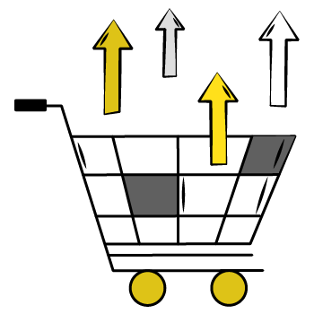 increase upsells - a shopping cart icon with upward arrows