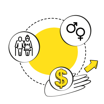 sell services online - Simple line drawing showing connected icons with sex signs, an elderly couple, and a dollar sign