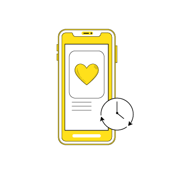 test social posts - Yellow smartphone with heart and timer icon