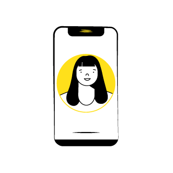 employee bios -  line drawing of a smiling face on a phone